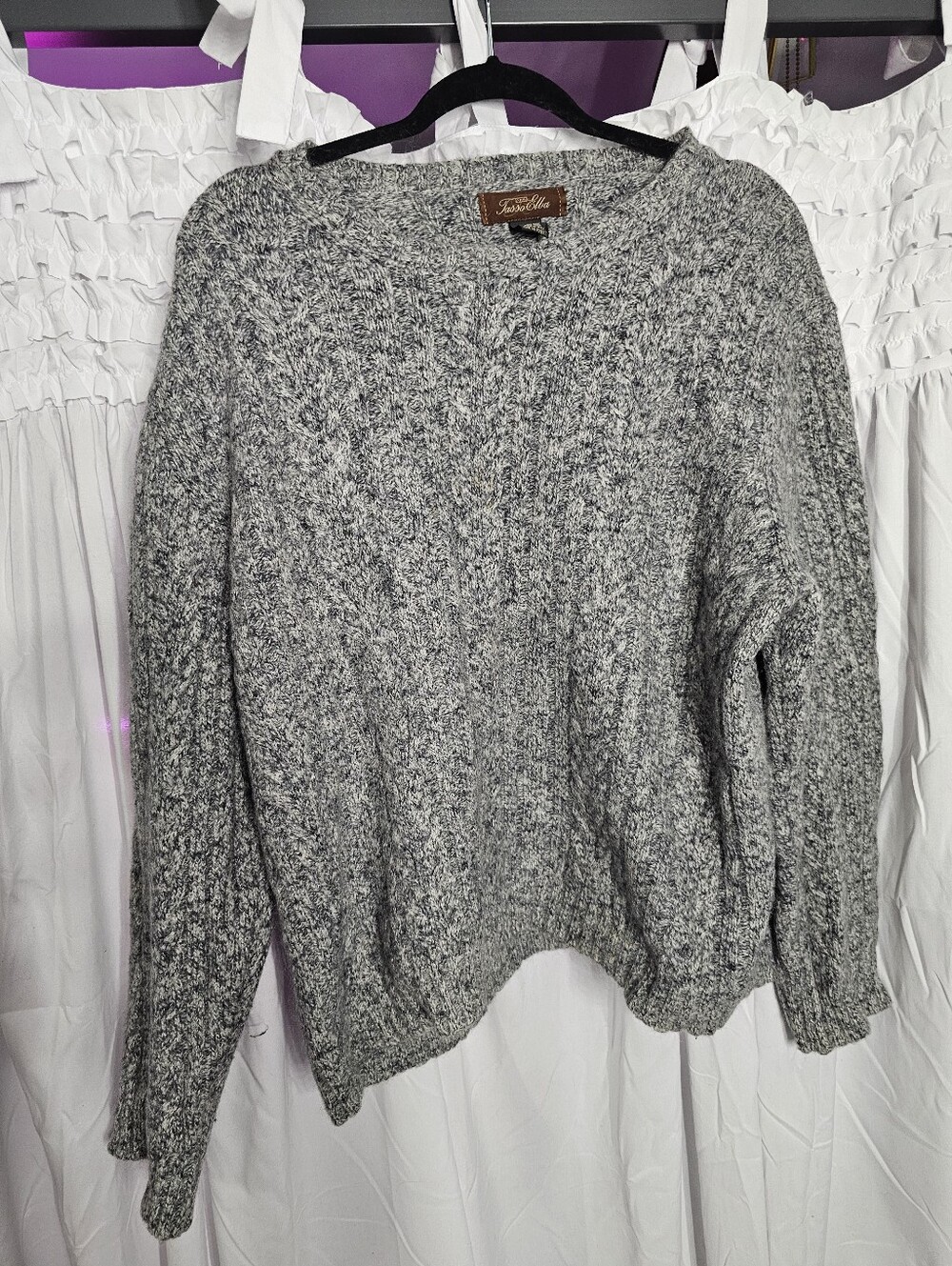 Tasso Elba Gray Marled Cable Knit Sweater